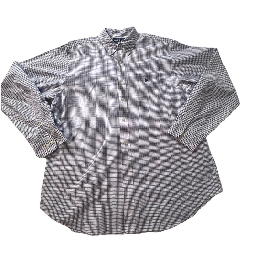 Ralph Lauren Shirt Mens XL 17.5 Blue Check Long Sleeve Button Classic Fit (057) - Picture 5 of 10